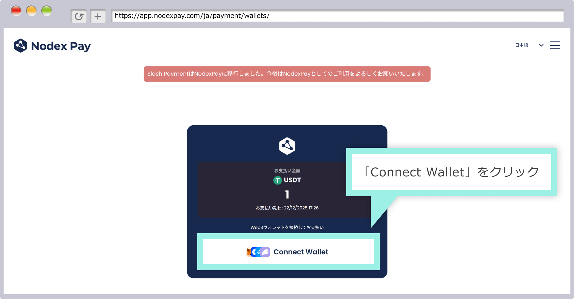 Connect Walletをクリック