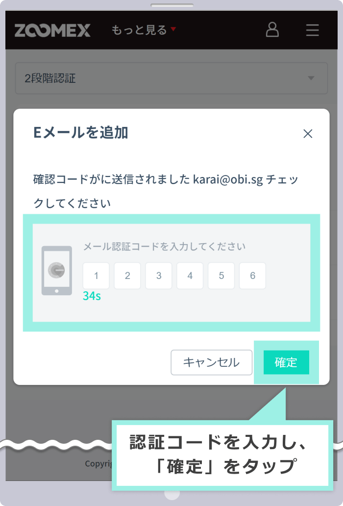 Eメール認証コードの入力