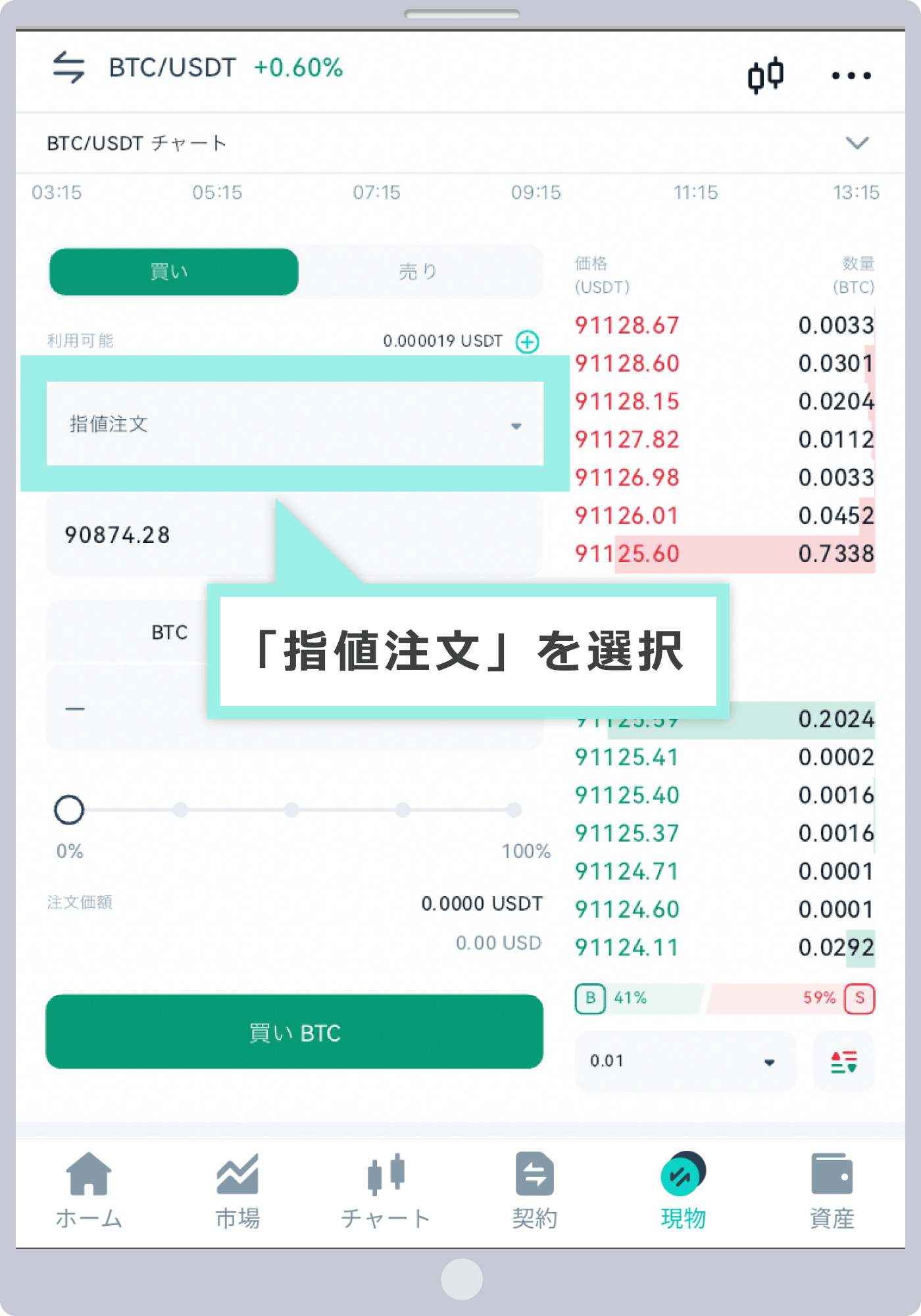 「指値注文」を選択