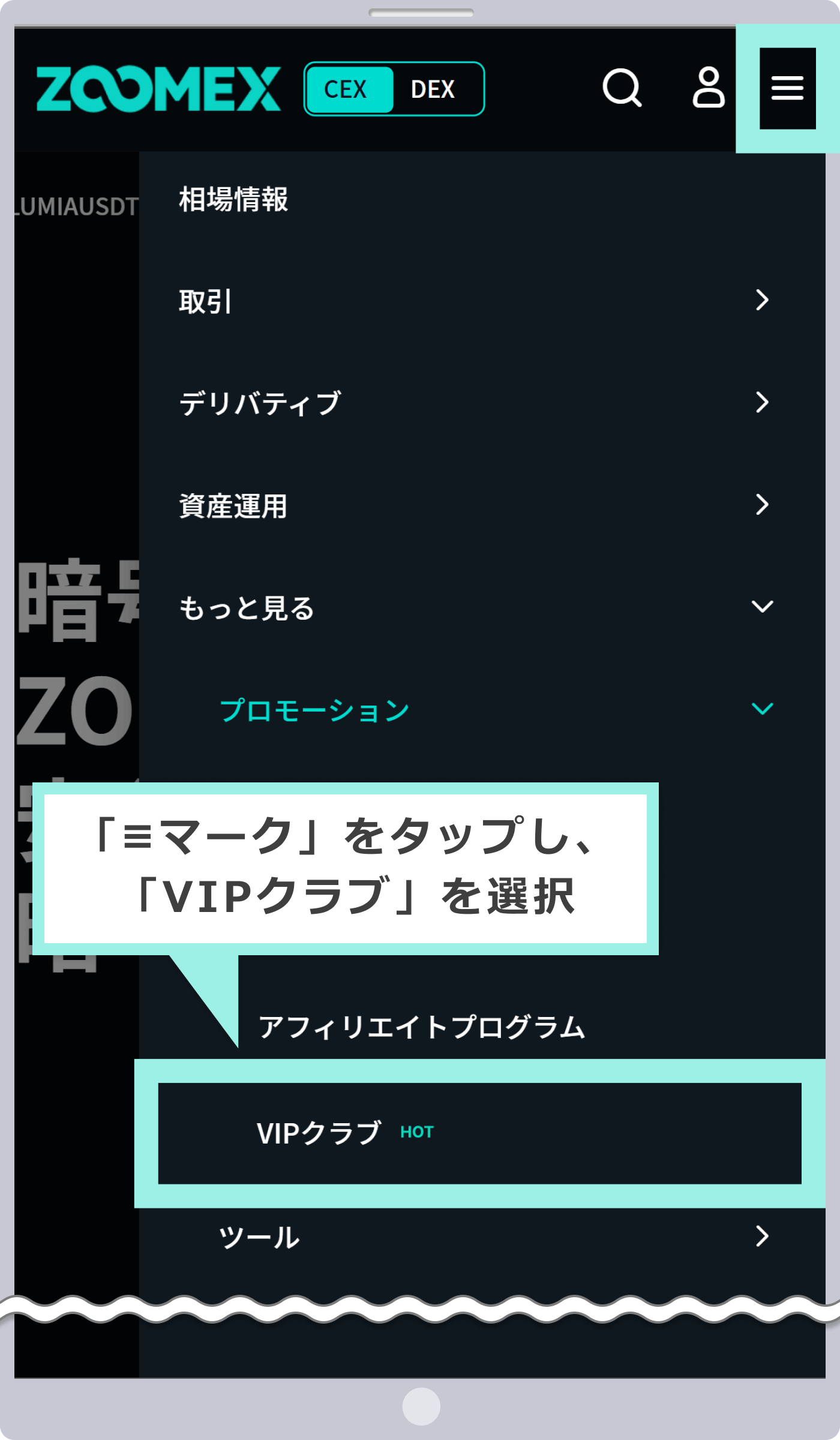 VIPクラブページへアクセス